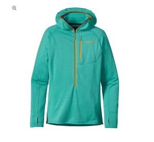 Patagonia R1 Hoody Womens Half Zip Grid Fleece Thumbholes Turquoise Blue Sz XS
